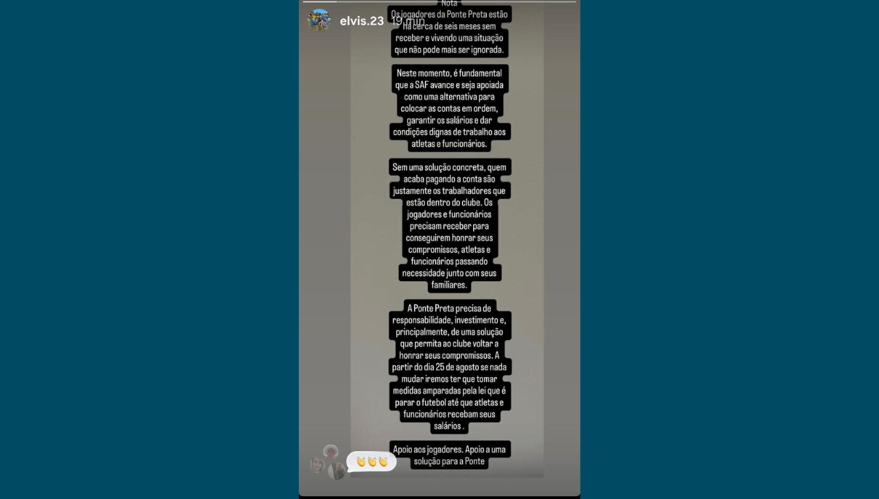 Post dos jogadores em suas redes sociais