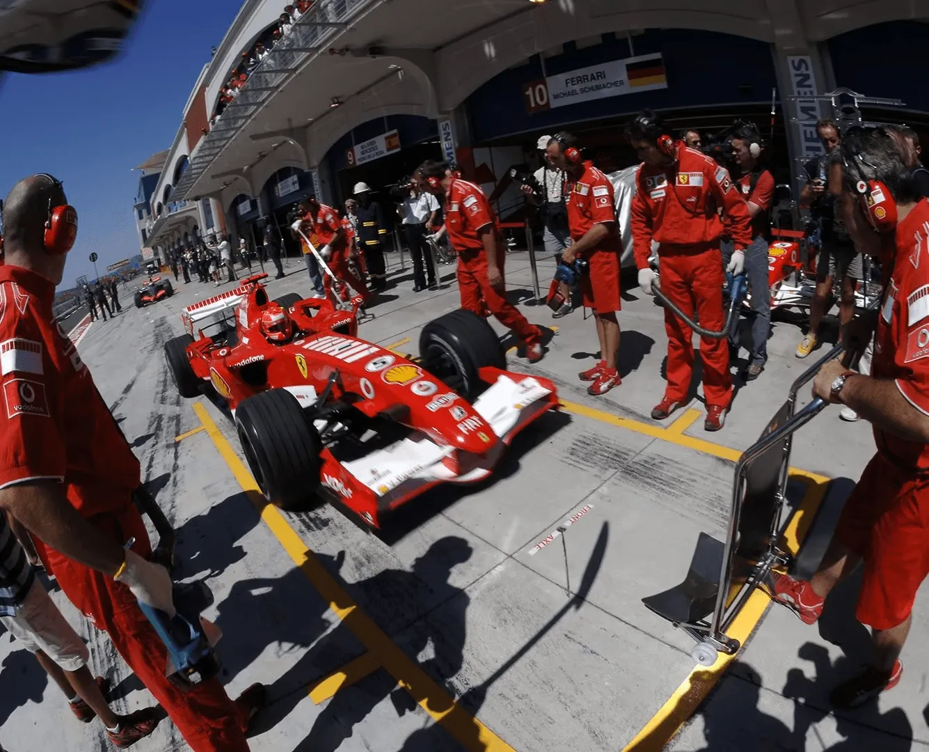 Michael Schumacher nos boxes