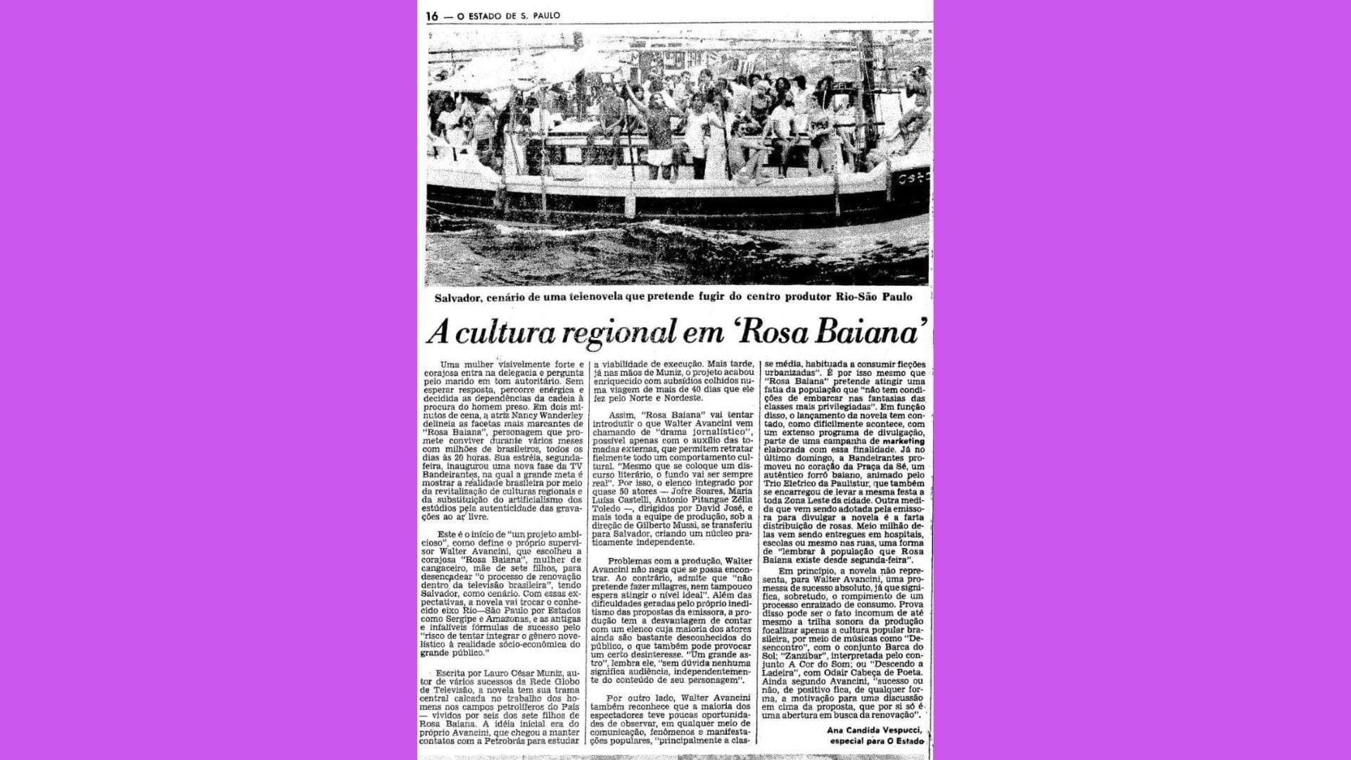 'Rosa Baiana' foi matéria do O Estado de S.Paulo | Reproduão/ACERVO/O Estado de S.Paulo