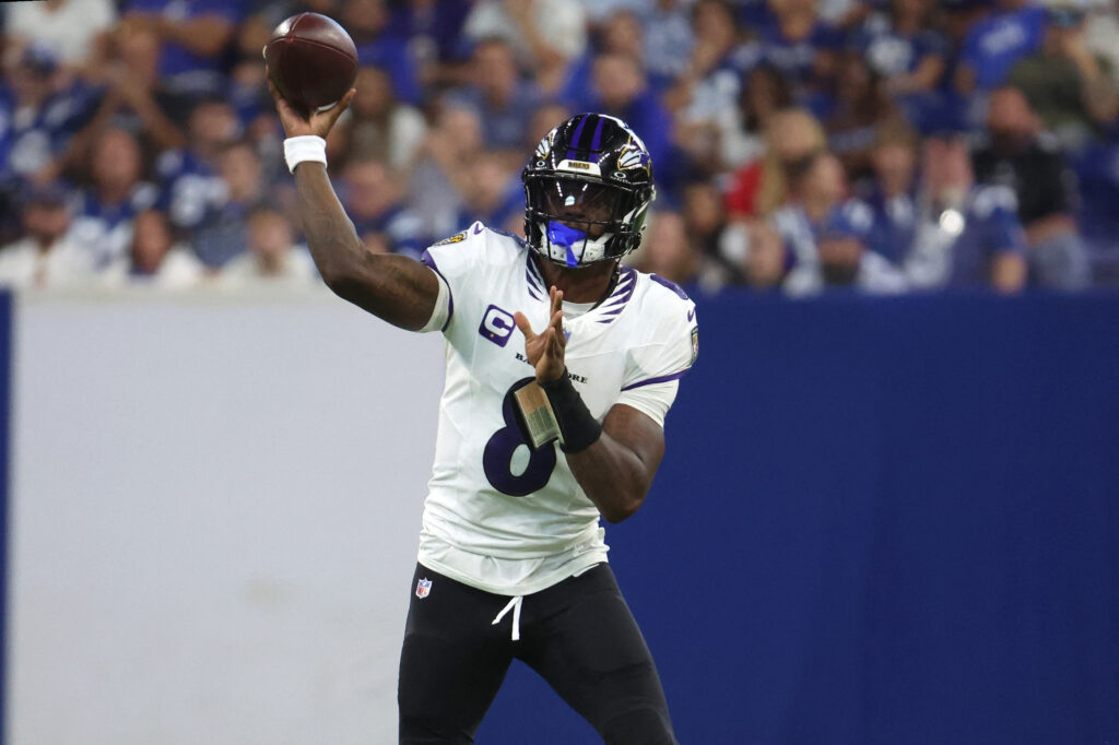 Lamar Jackson, principal jogador do Baltimore Ravens. Foto: Trevor Ruszkowski-Imagn Images