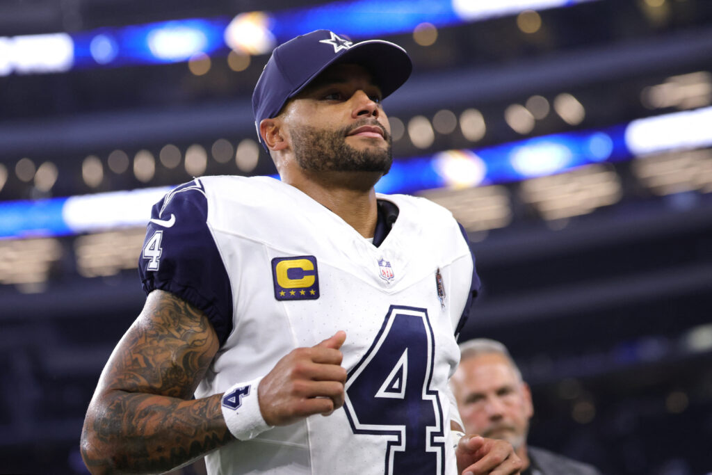 Dak Prescott, quarterback do Dallas Cowboys. Crédito: Kevin Jairaj-Imagn Images