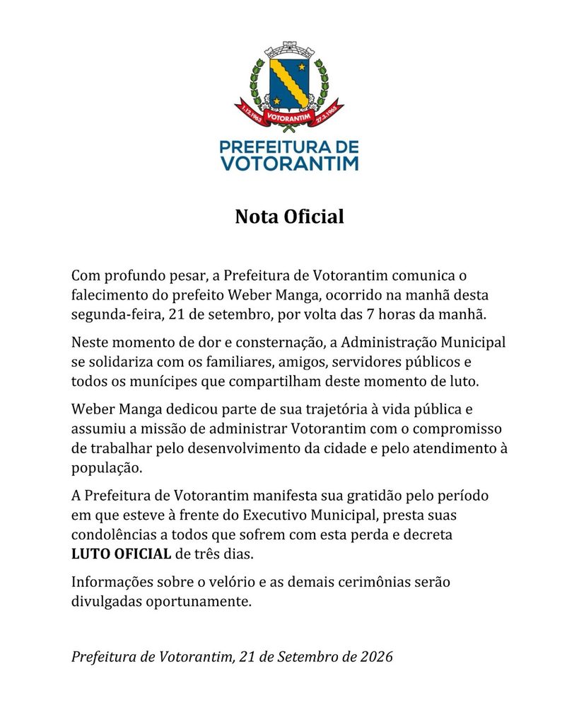Nota foi divulgada ainda no período da manhã — Divulgação
