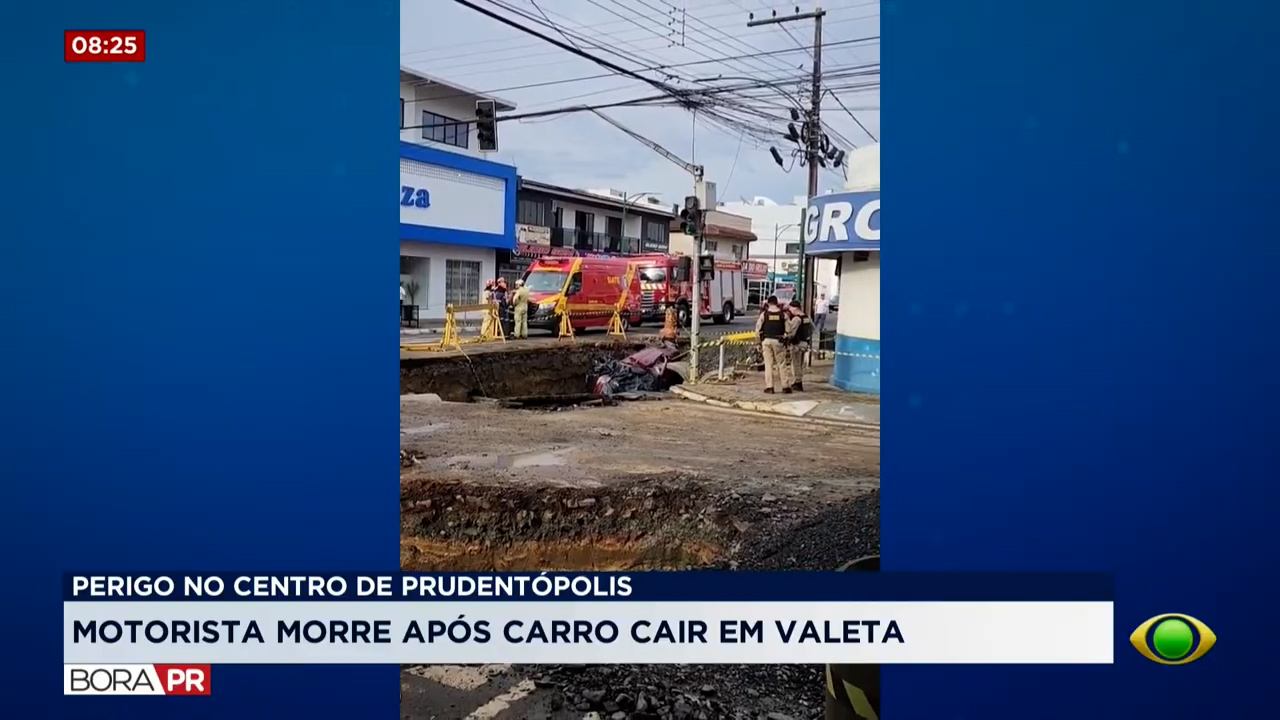 Vídeo: Carro cai em galeria em obras e motorista morre em Prudentópolis