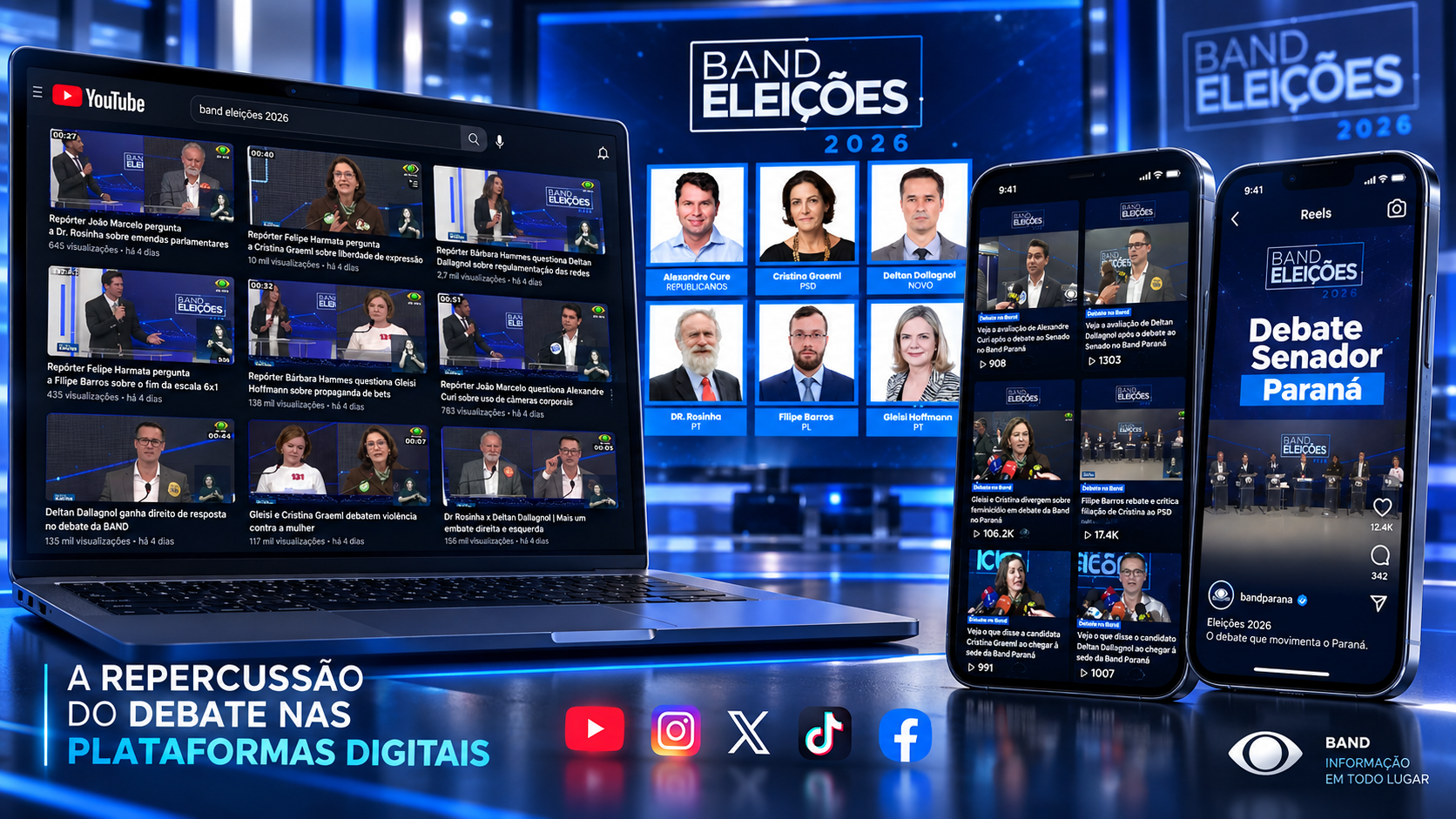 Debate ao Senado da Band Paraná chega a 3,9 milhões de visualizações