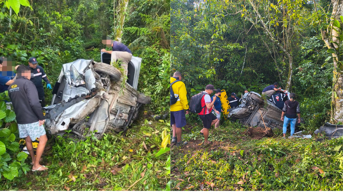 Carro capota no km 170 da SP-055 em São Sebastião