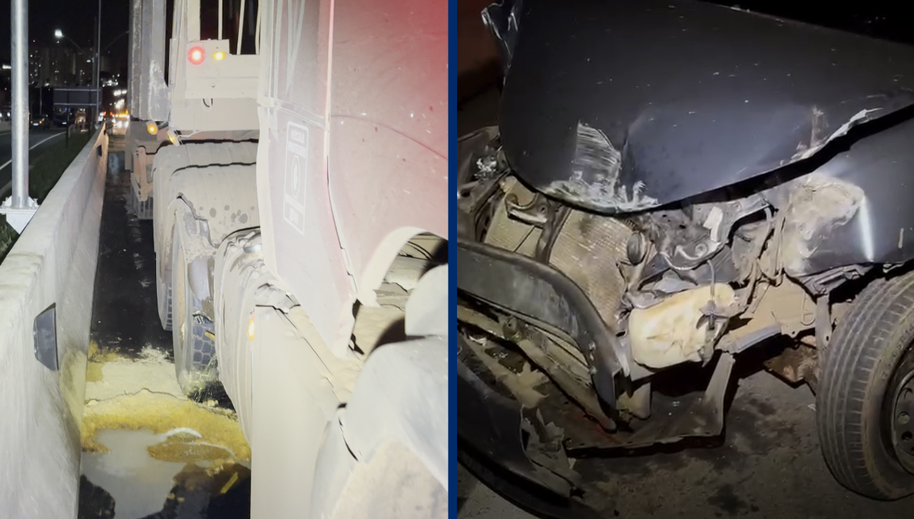 Batida envolvendo caminhão, carro e ônibus é registrada em Piracicaba