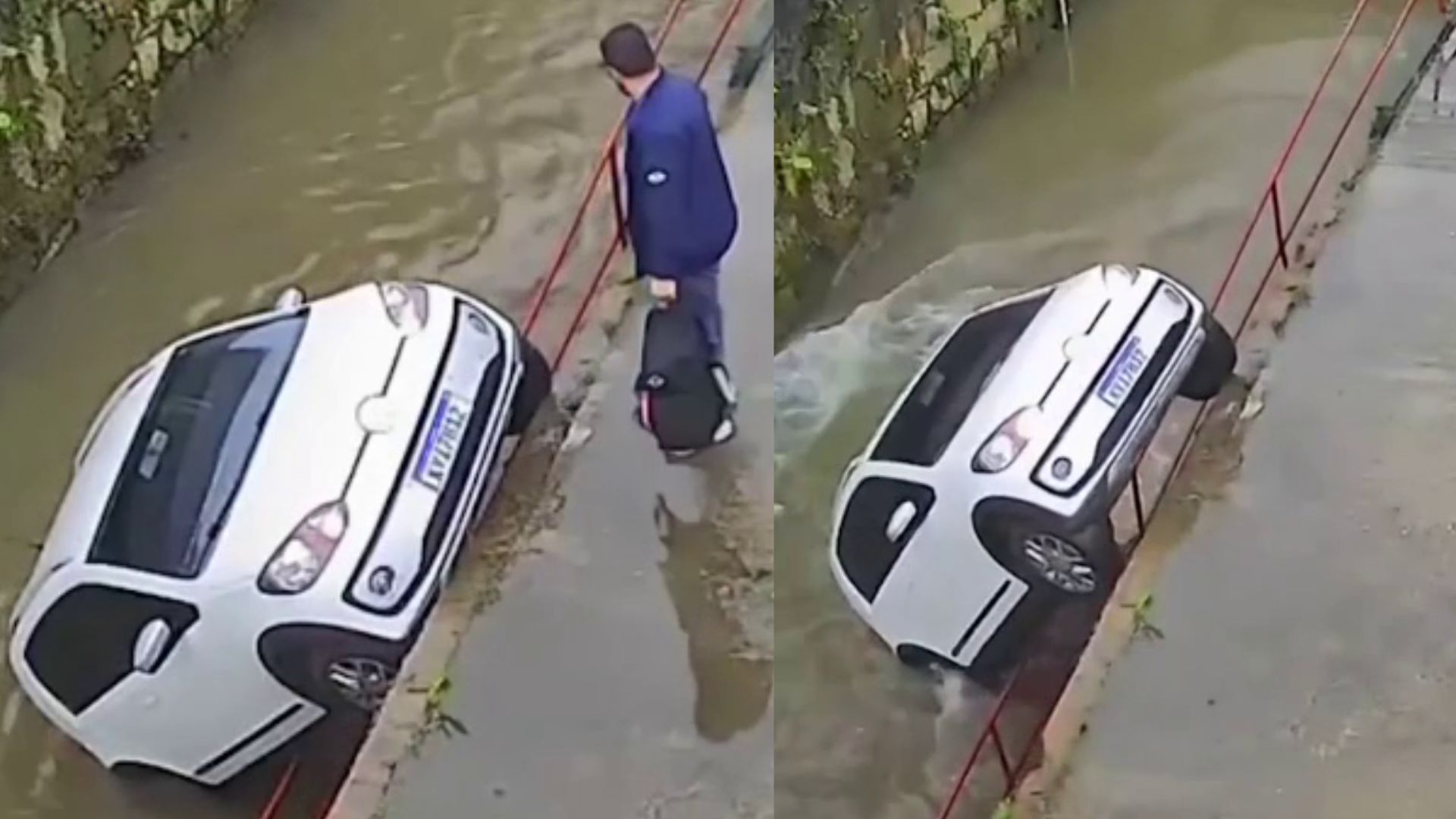 Carro sem motorista cai no Rio Quitandinha, em Petrópolis