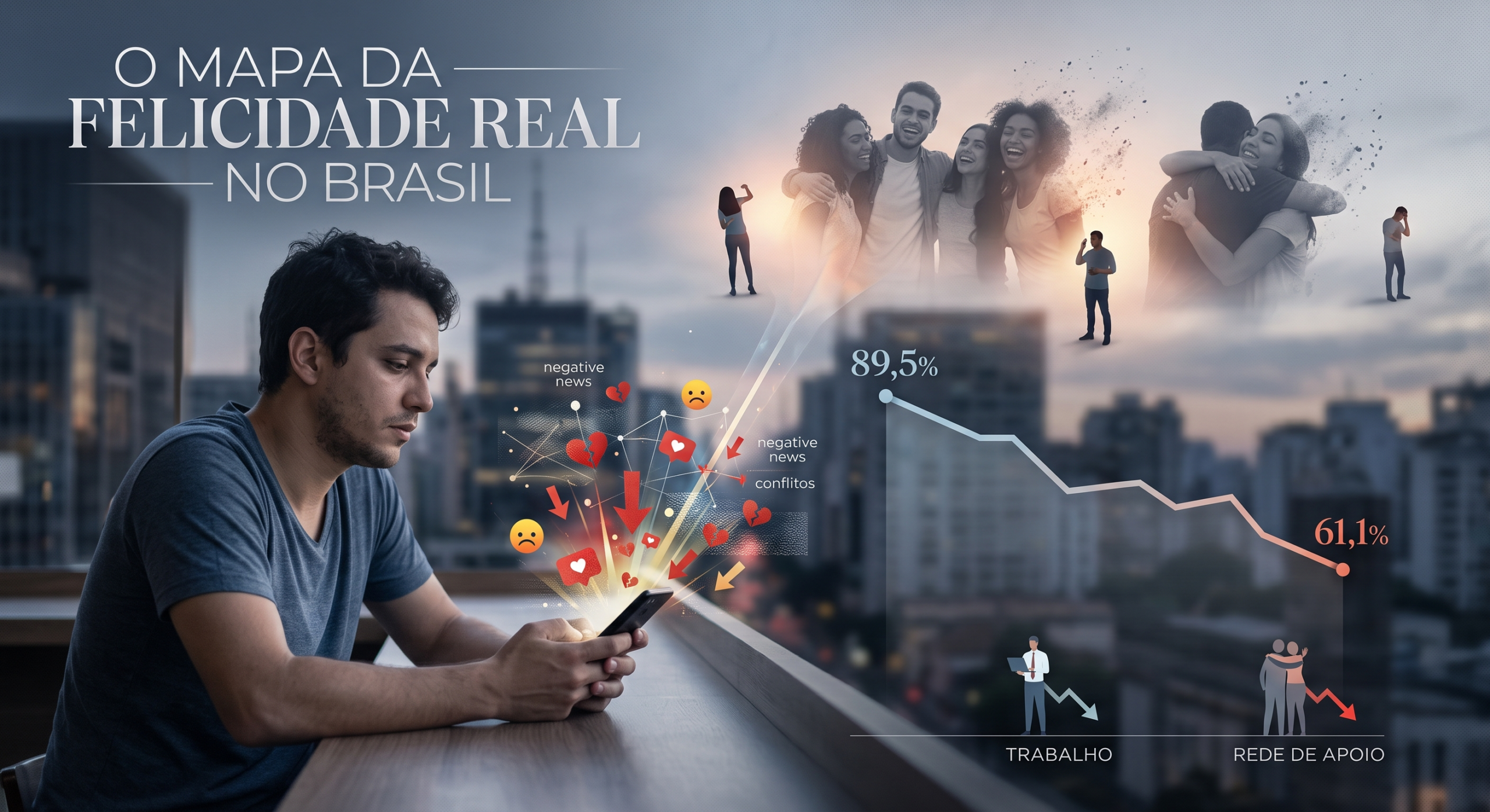 Felicidade do brasileiro cai de 89,5% para 61,1% em 2026, diz pesquisa