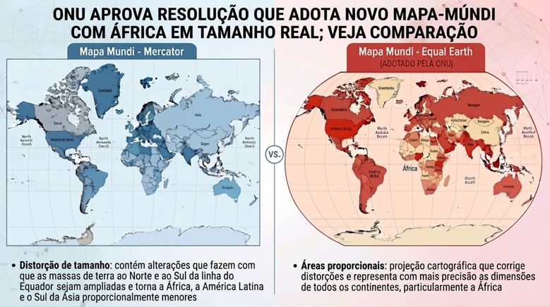 Mapa-múndi aprovado na ONU corrige diferenças de proporção