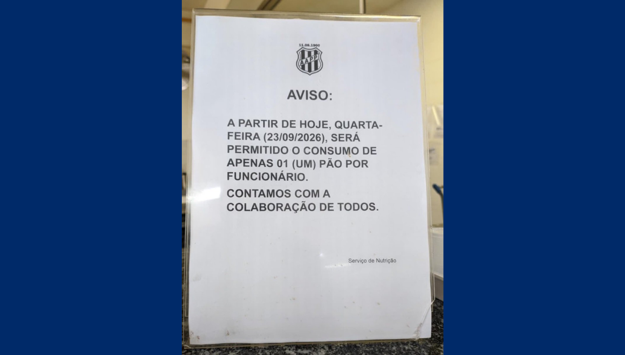 Aviso no refeitório da Ponte Preta chama atenção ao restringir pães no café