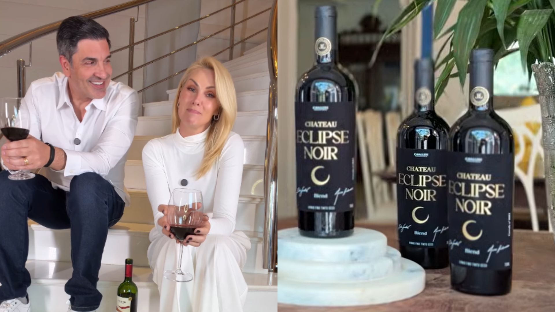 Ana Hickmann e Edu Guedes exibem vinho feito exclusivamente para casamento