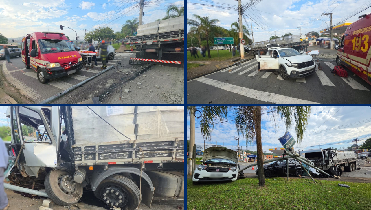Caminhão carregado com 18 toneladas de tijolos bate em 8 veículos