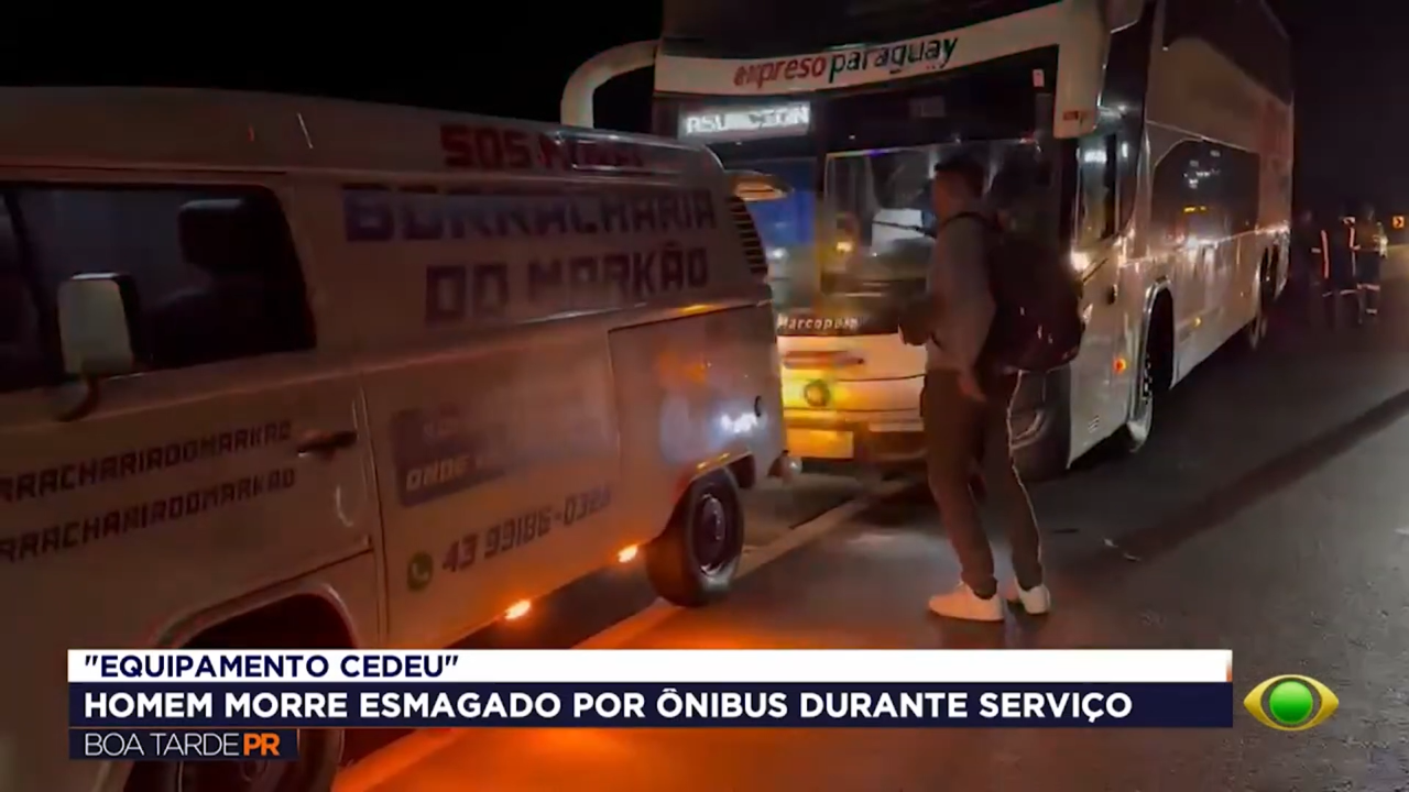 Borracheiro morre esmagado por ônibus na PR-444, em Arapongas