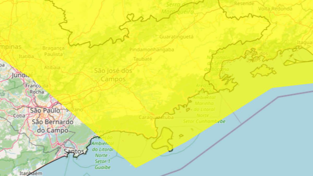 Inmet alerta para tempestade no Vale do Paraíba e Litoral Norte