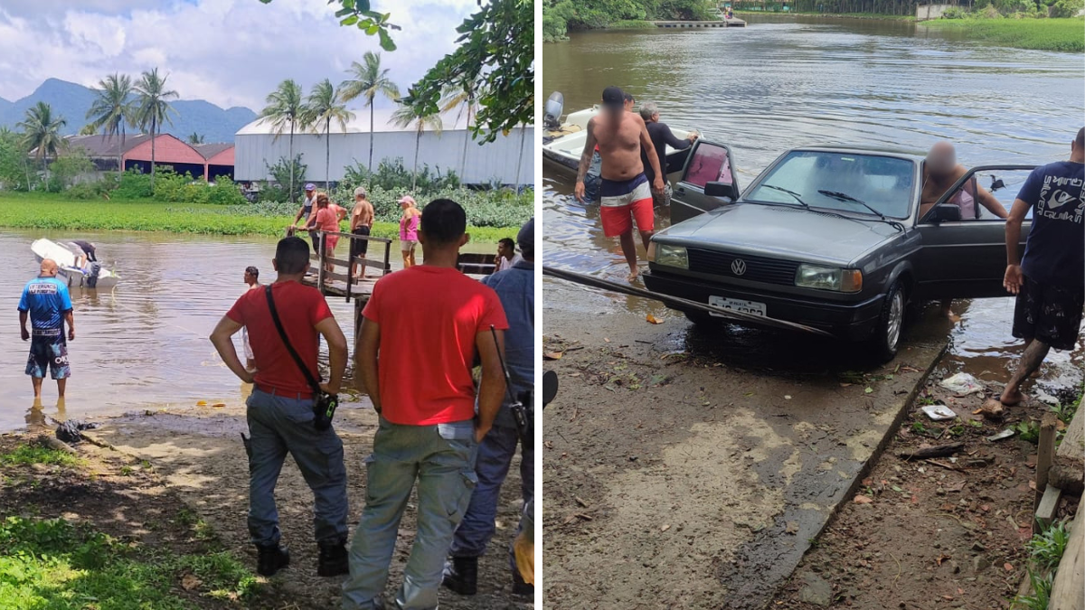Homem cai com carro dentro de rio em Caraguatatuba