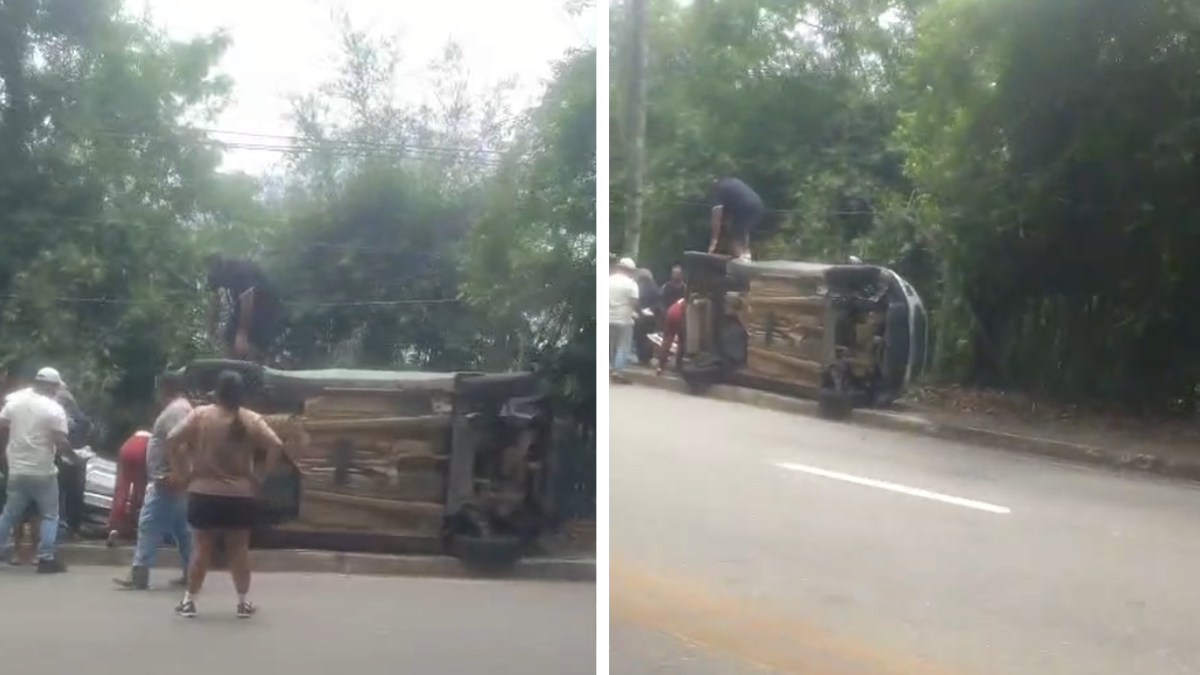 Carro tomba após colisão com caminhão em São José dos Campos