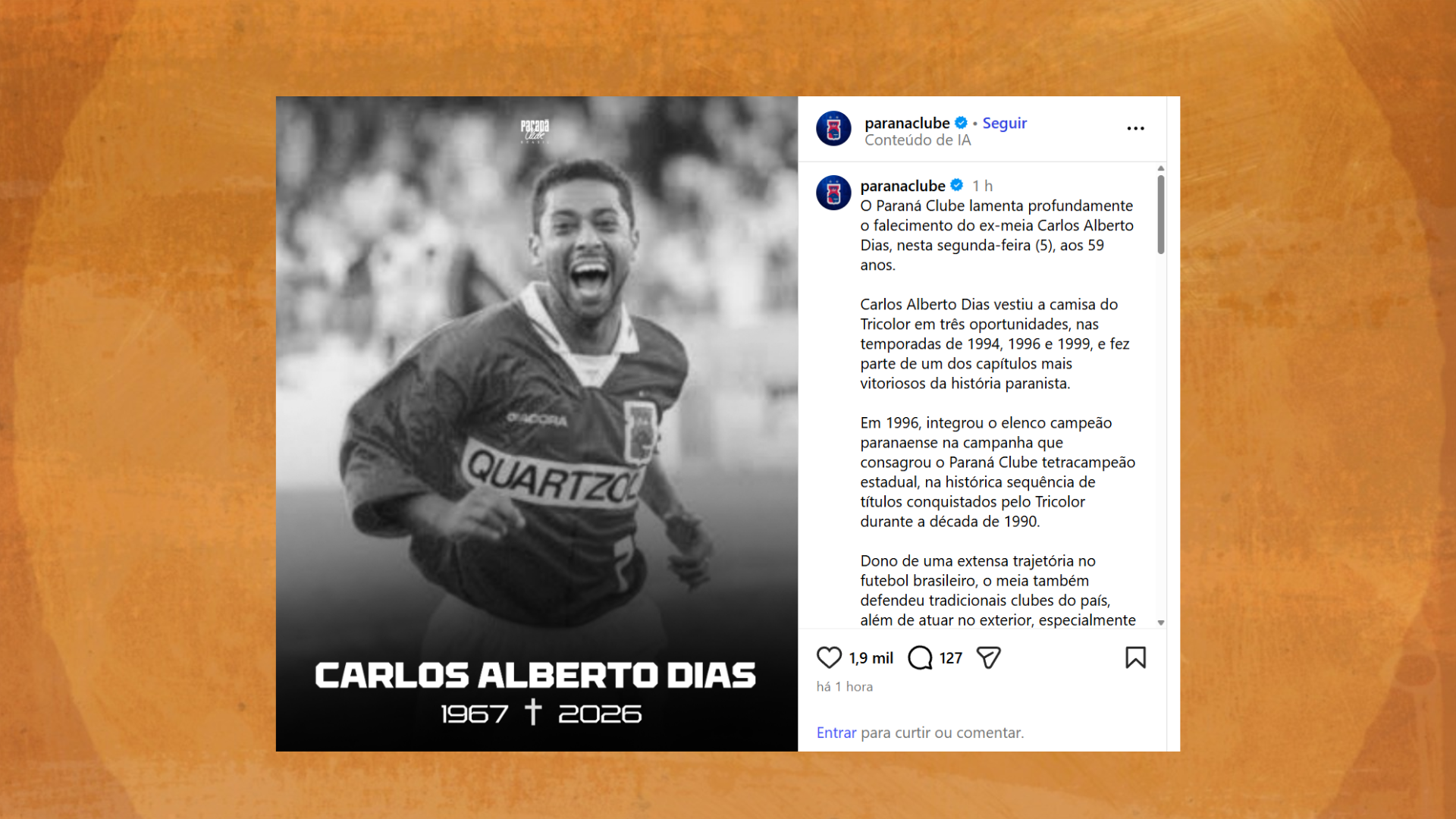 Ex-Paraná Clube e Coritiba, Carlos Alberto Dias morre aos 59 anos