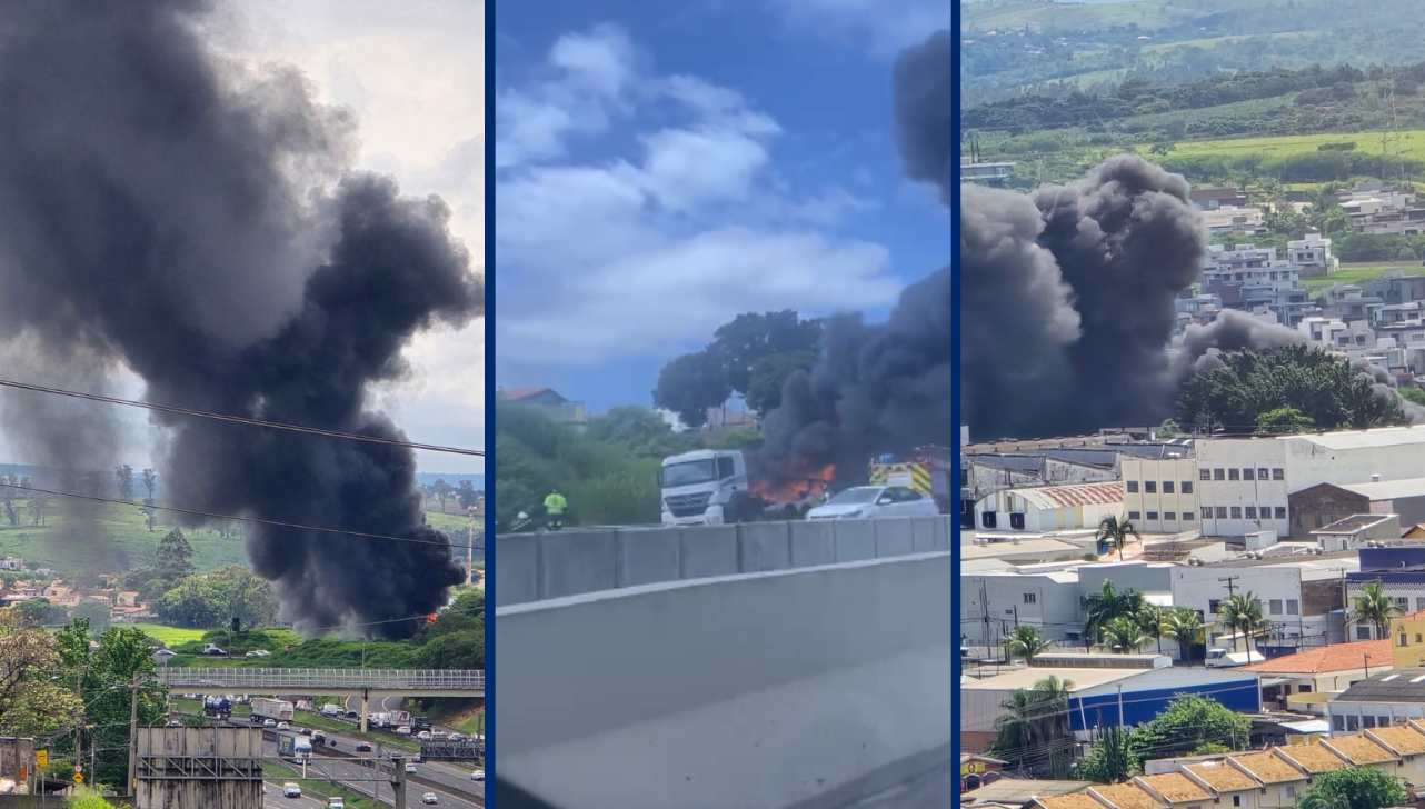 Caminhão em chamas gera congestionamento após interdição da SP-340