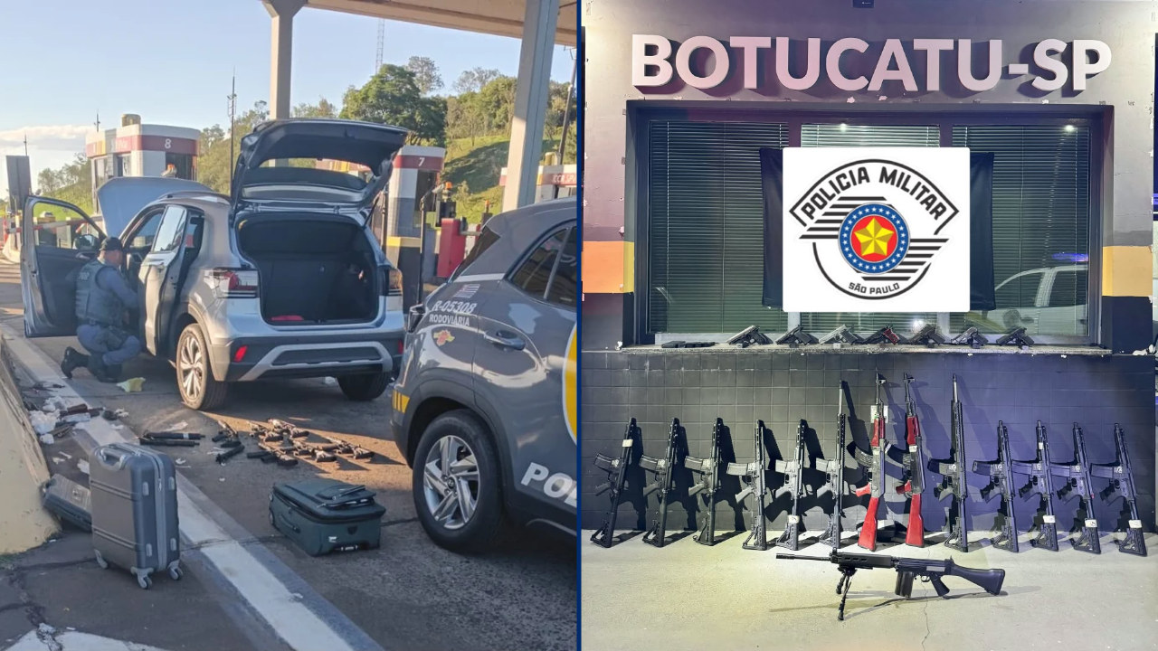 Dupla é presa com 14 fuzis e sete pistolas na Castello Branco, em Itatinga