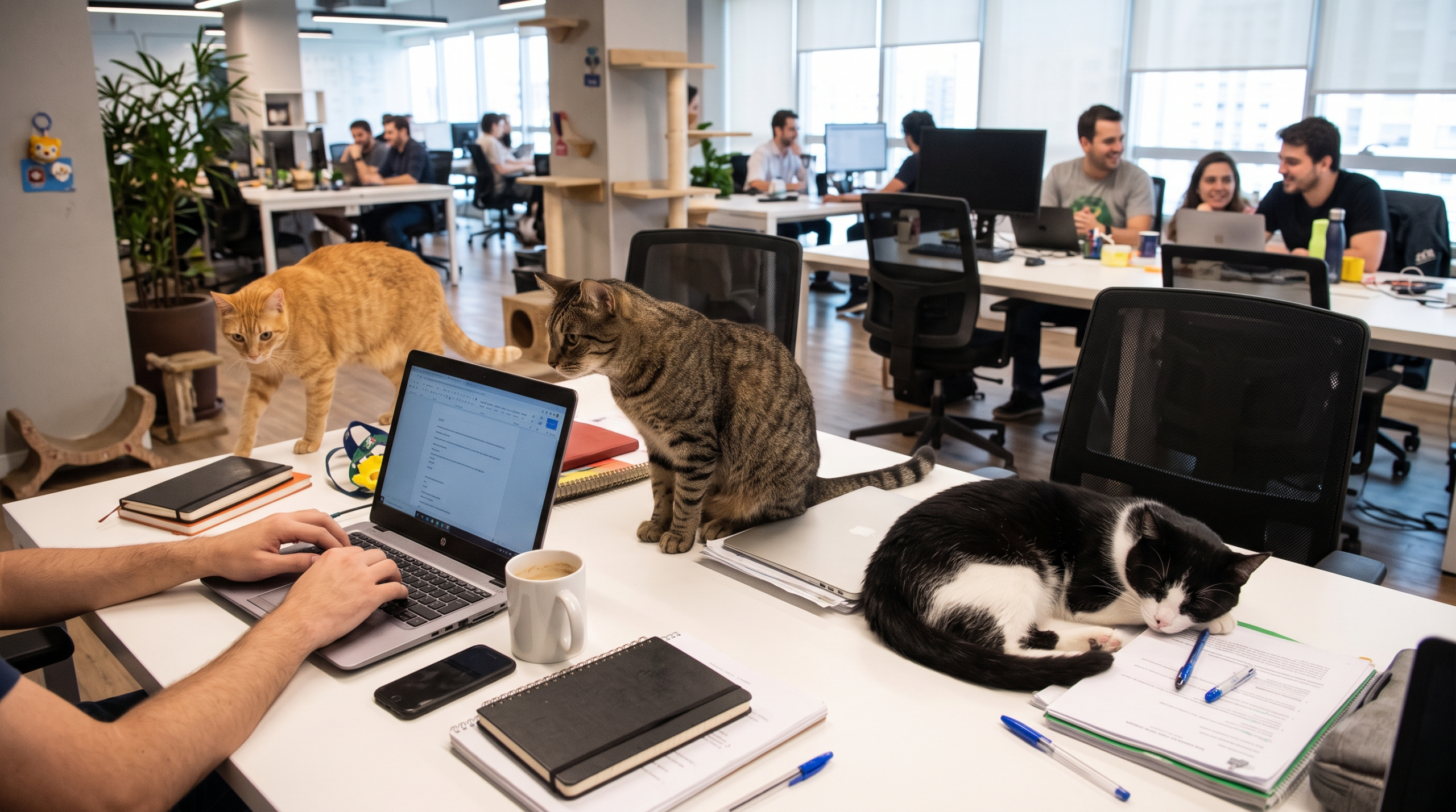 Gatos resgatados ganham cargos de "chefia" e mudam clima de empresa