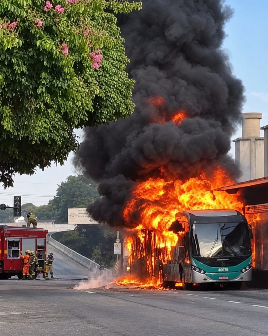 Ônibus do Move pega fogo e fica completamente destruído no centro de BH