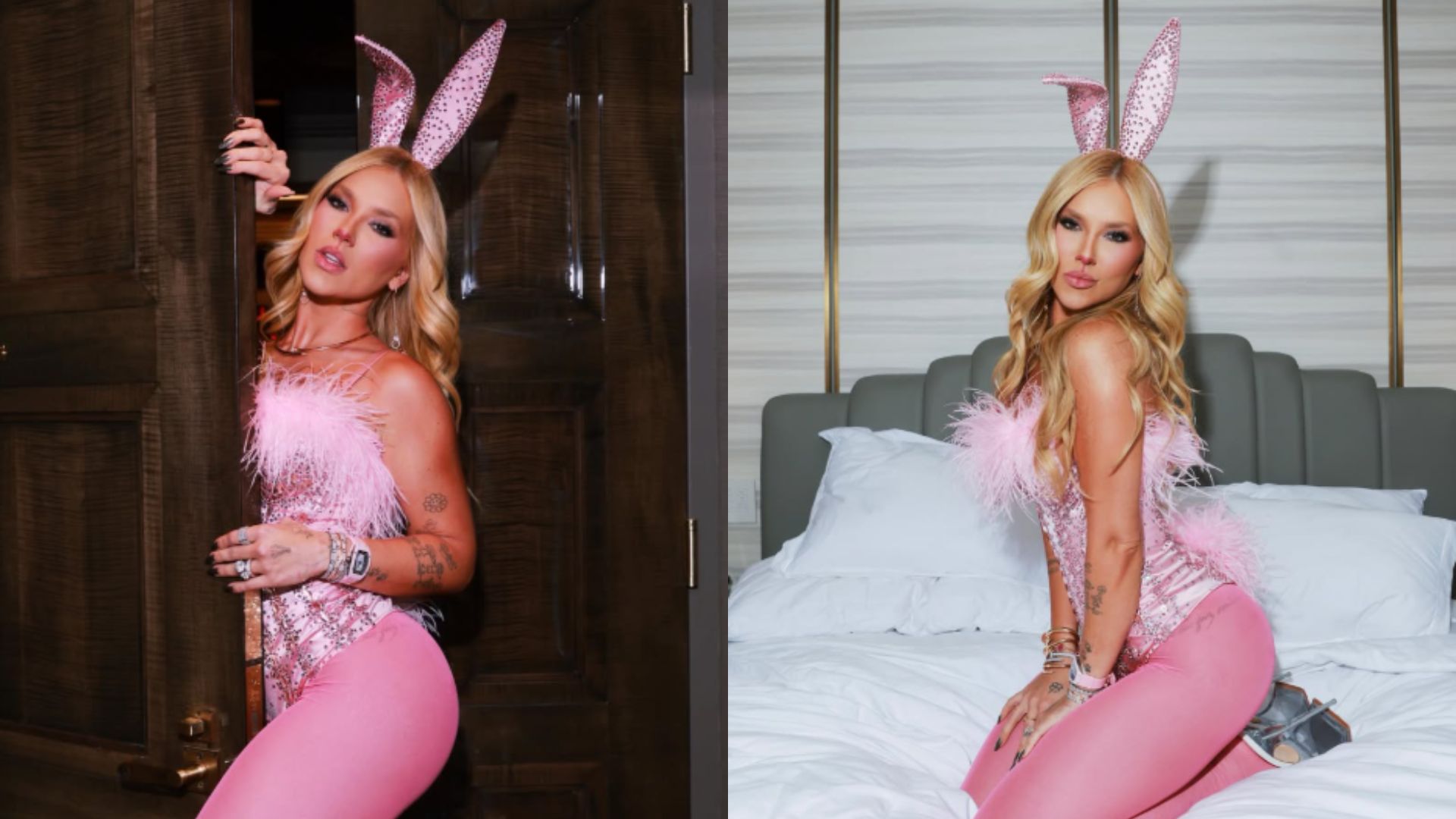 Virginia curte Halloween com fantasia de coelinha da Playboy de R$ 2 milhões