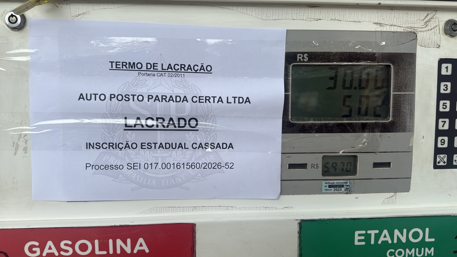 Polícia Civil volta a lacrar posto por fraude no Centro de Vinhedo