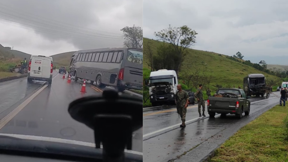 Colisão entre ônibus e caminhão deixa 3 feridos em Cruzeiro
