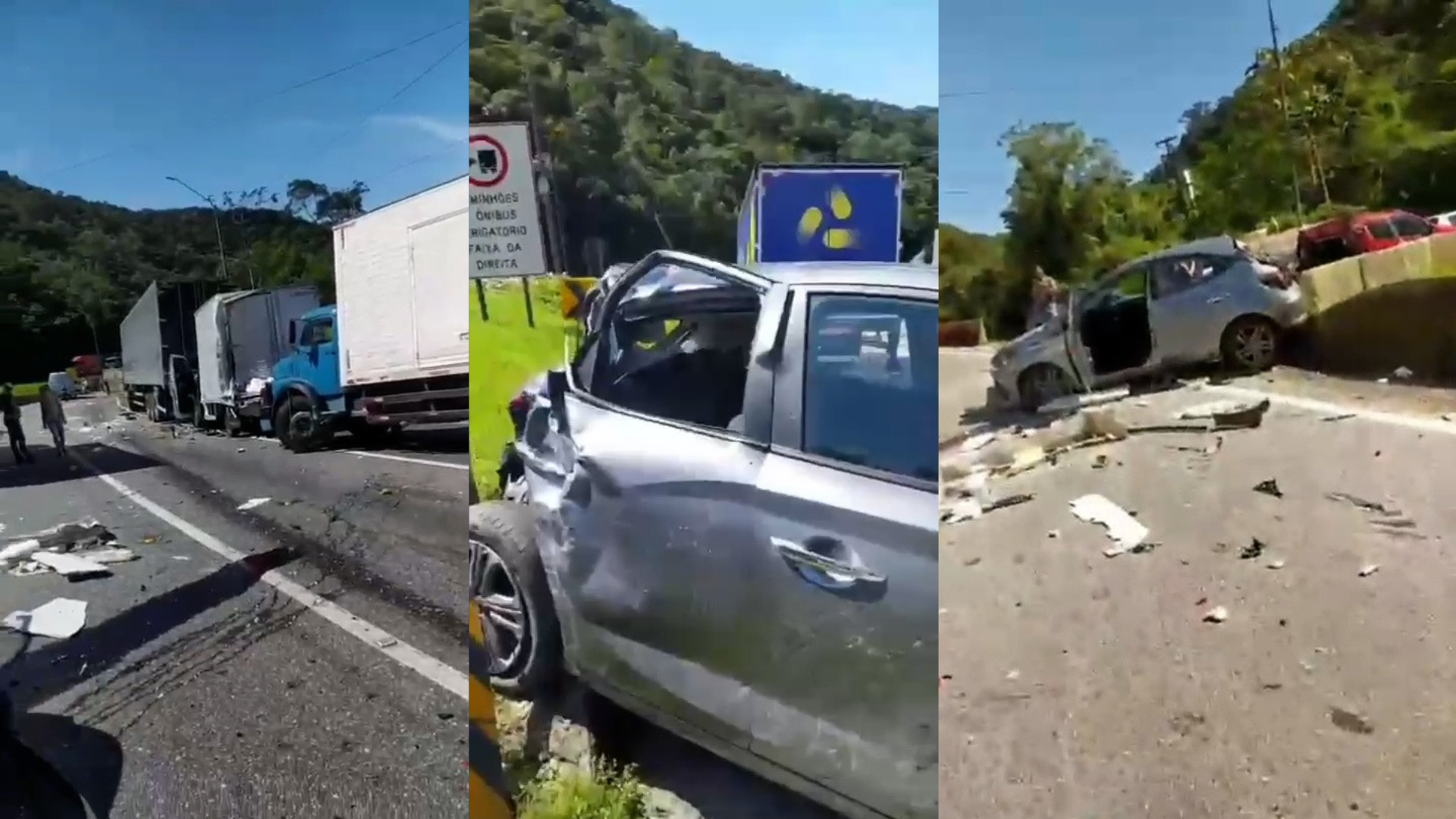 Caminhão com laranjas tomba e atinge seis veículos na BR-376, em Tijucas do Sul