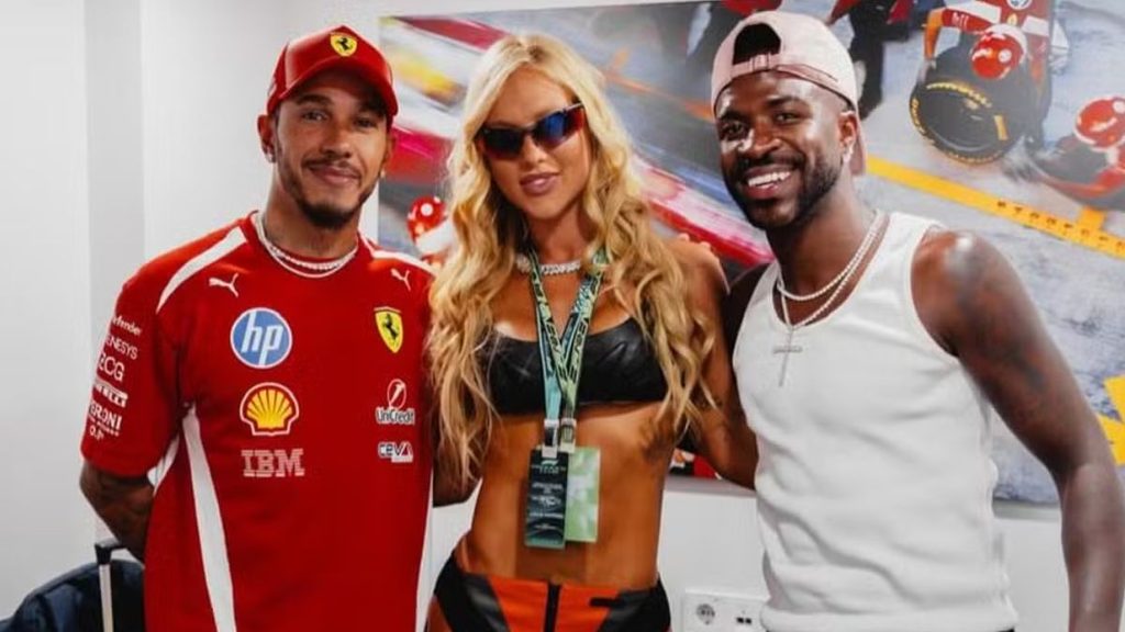 Vini Jr. e Virginia Fonseca e com o piloto brit&acirc;nico Lewis Hamilton (Reprodu&ccedil;&atilde;o/ Instagram @vinijr)