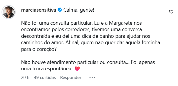 Pronunciamento de Márcia Sensitiva (Reprodução/Instagram @melhordatarde)