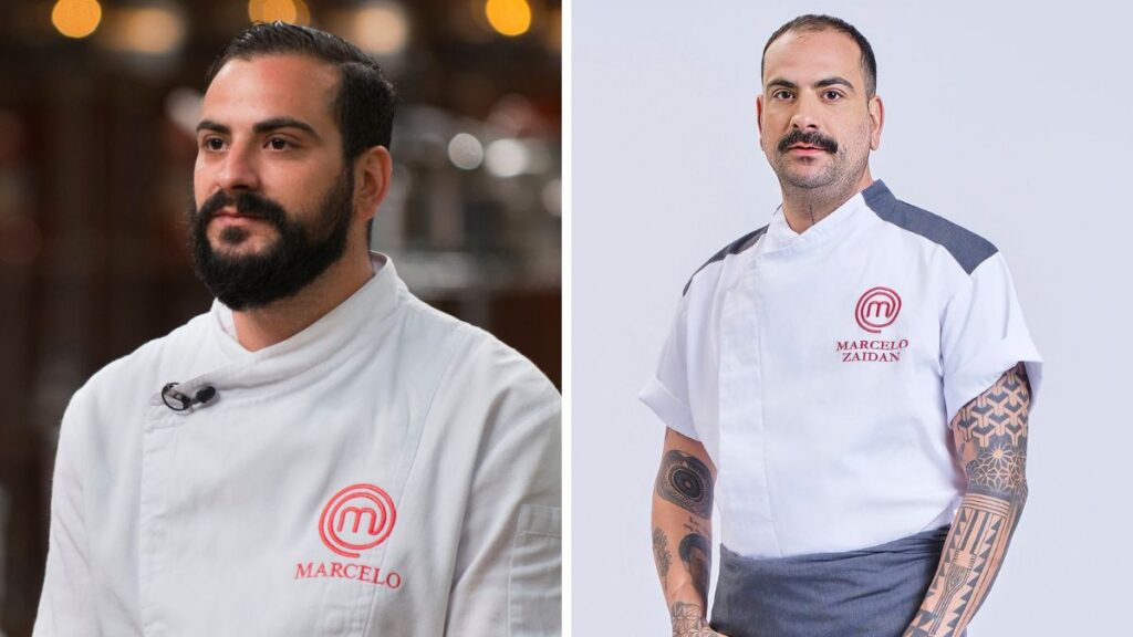 Marcelo na final da 1ª temporada do MasterChef Profissionais (à esquerda) e hoje (à direita)